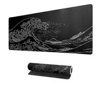 Japanese Sea Wave Anime Design Extended Gaming Mouse Pad, Large Desk Mat 31.5x11.8 Inch with Non-Slip Rubber Base, 3mm Thick Keyboard and Mouse Pad for PC Gaming Office Work