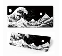 Japanese Sea Wave Gaming Mouse Pad, Anime Gaming Mousepad, Extended Kanagawa Mat Desk Mat, Large Desk pad 31.5x11.8 Inch 2mm Thick Long Non-Slip Rubber Base Mouse Pads (Black White)