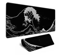 Japanese Sea Wave Gaming Mouse Pad Kanagawa Black Desk Mat Kawaii Mousepad Mouse Pad, Extra Large Deskmat Cut Laptop Mouse Pads Decor