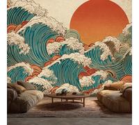 Japanese Sea Wave Wallpaper for Bedroom Living Room Decor, Japan Sun Waves Wall Mural Home Accessories, Waterproof Wall Paper 350 x 256 cm F-BK71