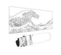 Japanese Sea Wave White Large Mouse Pad,Gaming Mouse Pad Mousepad Extended Kanagawa Mouse Mat Desk Pad,XL Mousepad Desk Mat with 3mm Thick Long Non-Slip Rubber Base Mice Pad,31.5 X 11.8 Inch