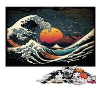 Japanese Sea Waves 1000 Piece Jigsaw Puzzle Wooden Puzzles Brain Challenge, for Teenagers & Home Decor 50x75CM/19.68x29.52inch
