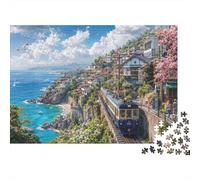 Japanese Seaside Village Train 1000 Piece Jigsaw Puzzle,Home Wall Decor,Educational Toy,Great Gifts,Premium Cardboard,Adults & Kids 14+,Impossible Challenge,Stress Relief 52x38cm