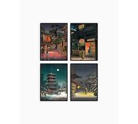 Japanese Set Of 4 Vintage Style Art Japanese Classic Traditional Aesthetic Gift Print Only | Japan Poster Prints | Wall Art Living Room Bedroom Decor Classic Vintage Poster Prints (A3)