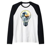 Japanese Shirt Great Wave Kanagawa Light Bulb Japan Anime Raglan Baseball Tee
