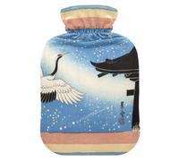 Japanese Sky Blue Crane Water Bottle for hot Water with Soft Cover, 2L hot compresses for The Body for Neck and Shoulder Pain Relief