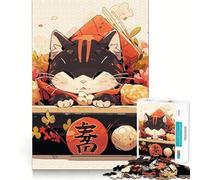 Japanese Sleeping Cat Box 1000 Piece Jigsaw Puzzle for Teenagers DIY Fun Clear Tone Pattern Assemble Night Fun (38x26cm)