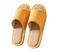 Japanese Solid Colour Linen Slippers Female Home Summer Indoor Men and Women Non Slip Seasonal Couple Cotton Linen Slippers Summer Sandal (Orange, 5.5)