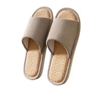 Japanese Solid Colour Linen Slippers Female Home Summer Indoor Men and Women Non Slip Seasonal Couple Cotton Linen Slippers Summer Sandal (Coffee, 5.5)