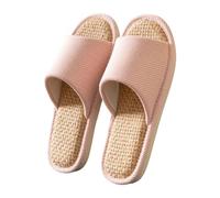 Japanese Solid Colour Linen Slippers Female Summer Indoor Men and Women Non Slip Seasonal Couple Cotton Linen Slipper Robe & Slippers Set for Women Pink