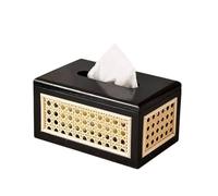 Japanese Solid Wood Tissue Box Holder Retro and Luxury Hand-Woven Rattan Tissue Box Napkin Holder for Living and Dining Rooms(Nero)