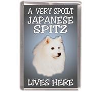 Japanese Spitz Dog Fridge Magnet "A Very Spoilt Japanese Spitz Lives HERE"