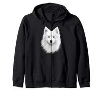 Japanese Spitz Dog Motif Pet Art Blue Eyes Japanese Spitz Zip Hoodie