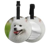 Japanese Spitz Pet Dog,Luggage Tags Pu Leather Name Tag Travel Suitcase Identifier ID Tags Durable Baggage Label 2 pcs