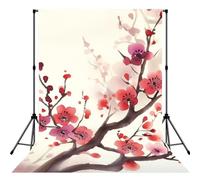 Japanese Spring Plum Floral Backdrop Background for Photography, 5 x 7 FT High Density Polyester Fabric Photo Backdrop Curtain for Photoshoot Background Screen Foldable Photo Backgrounds