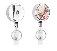 Japanese Spring Plum Floral Badge Reel Retractable Stainless Steel Badge Holder Convenient to Carry Sturdy ID Card Buckle Name Card Badges Clip for Office Doctor Nurse