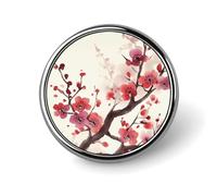 Japanese Spring Plum Floral Badges Pin, Personalized Exquisite Round Badge, 1 Inch Button Pins for Women And Men, Decorative Metal Round Brooch for Clothing, Backpacks, And Hats