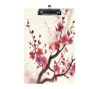 Japanese Spring Plum Floral Clipboard Colorful Sturdy Acrylic Clipboard Decorative Clip Board with Metal Clip Cute Plastic Clipboards A4 for Nurses Office（Standard Size 8.5" X 12.5"）
