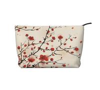 Japanese Spring Plum Floral Corduroy Makeup Bag with Stylish and Durable Zipper Design
