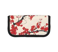 Japanese Spring Plum Floral Large Capacity Canvas Pencil Case, Sturdy and Durable, Easy to Store in an Orderly Manner