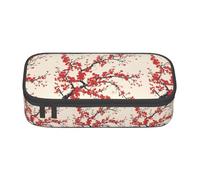 Japanese Spring Plum Floral Large Capacity Pencil Pen Case Portable Stationery Pouch Holder Box Organizer Makeup Cosmetic Bag Office College Storage Bag Supplies for Work School Travel 21x9.5x5 cm