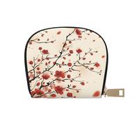 Japanese Spring Plum Floral Leather Semi-Circular Card Bag, Compact and Convenient, Easy to Store