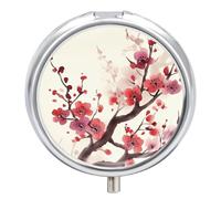 Japanese Spring Plum Floral Pill Box 3-Compartment Medicine Pill Case Portable Round Pill Box Pill Container Holder to Hold Vitamins Decorative Metal Medicine Organizer