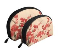 Japanese Spring Plum Floral Portable Shell Cosmetic Bag Set - Travel Makeup Organiser with Zipper & Inner Compartments