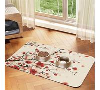 Japanese Spring Plum Floral print Cats Pet Bowl Placemat Pet Feeding Mats for Dogs, Non-Slip PU Leather Tablecloth for Pets