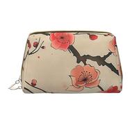 Japanese Spring Plum Floral Print Printed Cosmetic Bags for Women Mom, Large PVC Leather Travel Makeup Bag Cute Gifts Toiletry Bag with Zipper