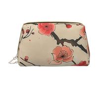 Japanese Spring Plum Floral Print Printed Cosmetic Bags for Women Mom, Small PVC Leather Travel Makeup Bag Cute Gifts Toiletry Bag with Zipper