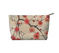 Japanese Spring Plum Floral Print Printed Makeup Bag Corduroy Travel Cosmetic Bags Cosmetic Case Toiletry Bag Organizer for Women Mom Girls