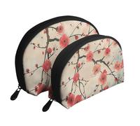 Japanese Spring Plum Floral Print Printed Makeup Bags 2-Piece Portable Shell Travel Toiletry Bag Cosmetic Organizer Bag for Women