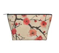 Japanese Spring Plum Floral Print Prints Trapezoid Makeup Bag Travel Cosmetic Organizer with Foam Padding for Gym, Office, and Weekend Trips