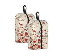 Japanese Spring Plum Floral Print Waterproof Shoe Bag Travel Bag with Carry Strap Storage Bag Versatile Cosmetic Bag-2pcs