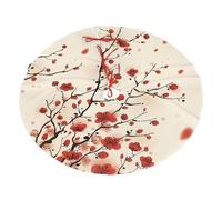 Japanese Spring Plum Floral Printed 30" Fluffy Christmas Tree Skirt with Tie Closures Felted Polyester Xmas Tree Mat for Holiday Party Decor