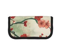 Japanese Spring Plum Floral Printed Canvas Pencil Case, Spacious Pen Pouch for School, Office and Travel