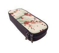 Japanese Spring Plum Floral Printed Leather Flip Pencil Case - Multifunctional Organizer for School, Office & Travel