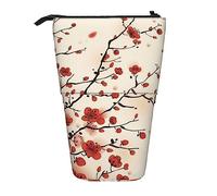 Japanese Spring Plum Floral Printed Standing Pencil Case Telescopic Pen Pouch - Cute Pencil Case with Pen Holder and Makeup Bag for Student School Office College