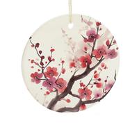 Japanese Spring Plum Floral Round Ceramic Pendant Hanging Festival Ornament, Personalized Double Sided Ceramic Home Decor, Lightweight Durable Hanging Ornament Gift for Home, Party, Women Men