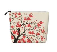 Japanese Spring Plum Floral Single Layer Linen Like Makeup Bag, Lightweight and Cute, Easy to Use