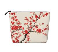 Japanese Spring Plum Floral Single Layer Linen Like Makeup Bag, Lightweight and Cute, Easy to Use