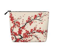 Japanese Spring Plum Floral Single Layer Linen Like Makeup Bag, Lightweight and Cute, Easy to Use