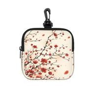 Japanese Spring Plum Floral Square Zipper Pouch with All-Over Print,Waterproof Small Organizer Bag, Lightweight Durable for Coins,Cards, Keys for Travel Daily Use