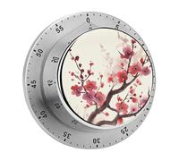 Japanese Spring Plum Floral Timers Adsorbable Stainless Steel Kitchen Timer Loud 60 Minute Visual Timer Portable Manual Countdown Timers Alarm Clock Time Management Tool for Home Work