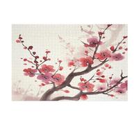 Japanese Spring Plum Floral Wooden Puzzle with Storage Box, Eco-Friendly Wooden Jigsaw Puzzle for Home Leisure, Stress Relief & Decoration 1000 PCS