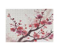 Japanese Spring Plum Floral Wooden Puzzle with Storage Box, Eco-Friendly Wooden Jigsaw Puzzle for Home Leisure, Stress Relief & Decoration 300 PCS