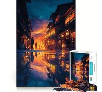 Japanese Street at Dusk with Reflections 1000-piece Puzzle for Teenagers Tension Relief Firm Cut Playful Challenge Fine Art (50x75cm)