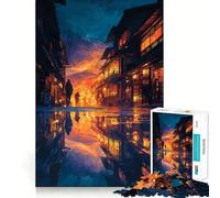 Japanese Street at Dusk with Reflections Jigsaw Puzzles for Adults 1000 Piece Mindful Game Clean Cut Happy Challenge Birthday Present (38x26cm)