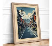 Japanese Street at Noon Japandi Framed Wall Art Print A2 (59.4×42cm) Oak, Wall Decor for Living Room, Bedroom, Office & Home, Ready to Hang, Art Gift